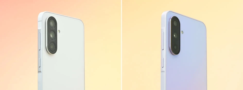 Rear view of Samsung Galaxy A56 5G and Galaxy A36 5G smartphones.